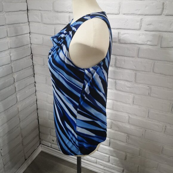 2 / $30.00 -Calvin Klein Ladies Size Large Blue & Black Cowl Neck Sleeveless Top - Picture 4 of 7